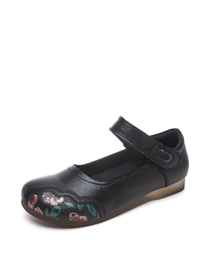 Chaussures d'été en cuir à imprimé floral ethnique pour femmes XX1052