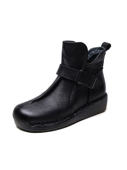 Bottines à talon moyen en cuir épissé rétro pour femmes BA1072