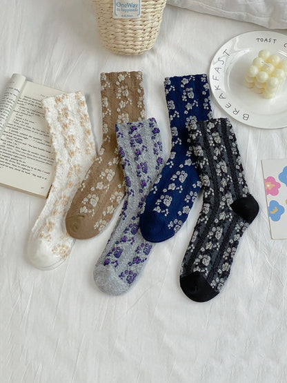 Lot de 5 paires de chaussettes en coton jacquard floral pour femme AK1035