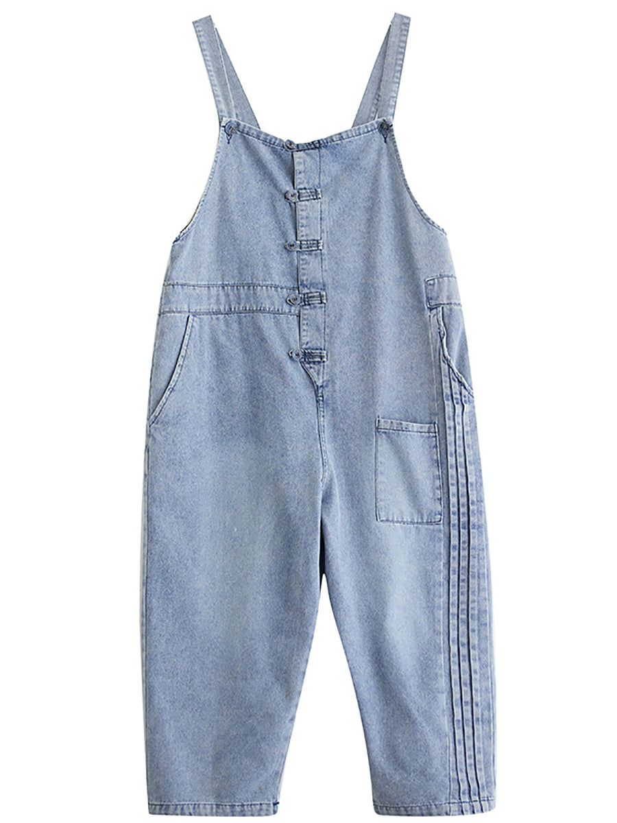 Women Summer Casual Solid Denim Shirred Jumpsuits AT1032