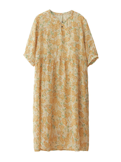 Robe d'été ample en ramie à motif floral pour femme OO1042