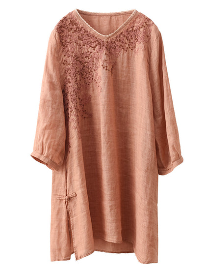 Chemise longue d'été en ramie avec broderie artistique pour femme AS1022