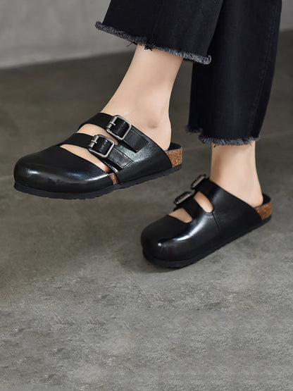 Chaussons plats Birkenstock d'été en cuir massif pour femmes AH615