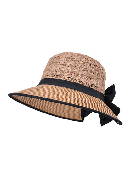 Chapeau de soleil décontracté en paille tissée avec nœud papillon pour femme CC038 