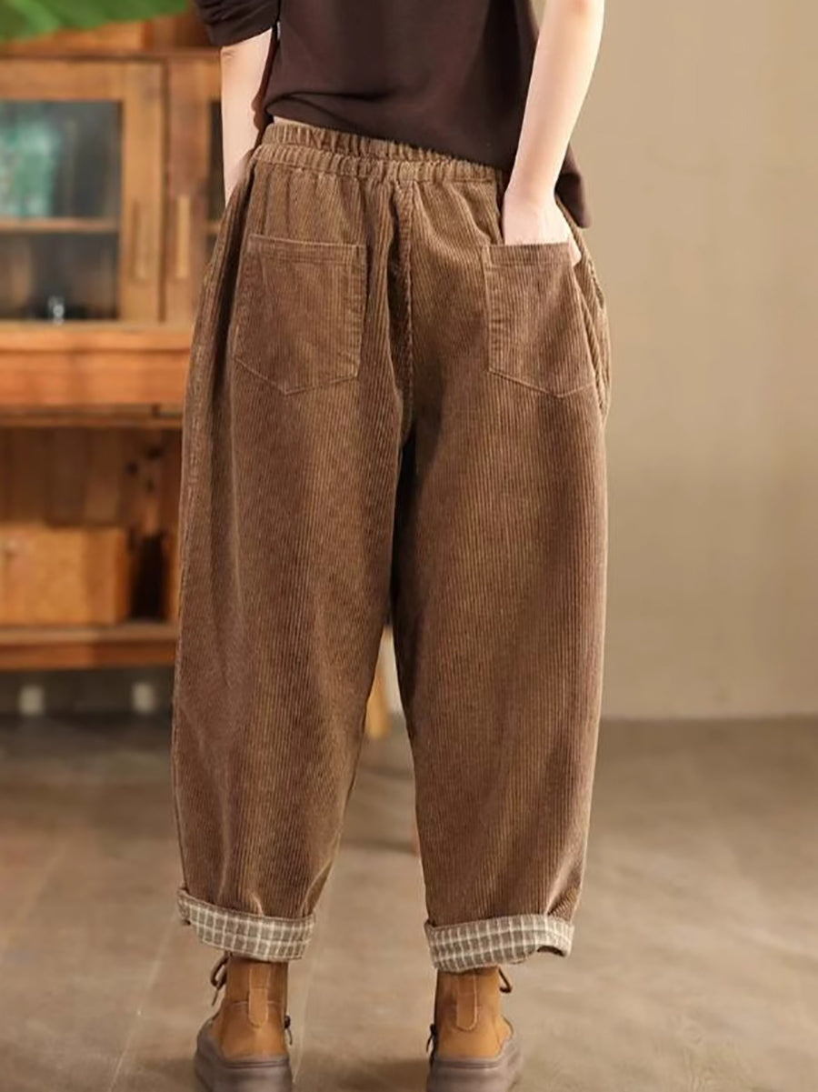 Women Autumn Vintage Solid Corduroy Harem Pants QU026