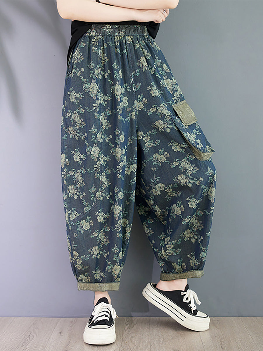 Women Summer Vintage Floral Spliced Harem Pants OO1023