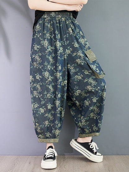 Pantalon sarouel d'été vintage à imprimé floral pour femme OO1023