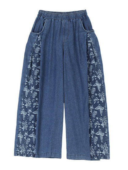 Pantalon en jean à jambes larges et à imprimé papillon pour femme, style vintage, été, CO1030