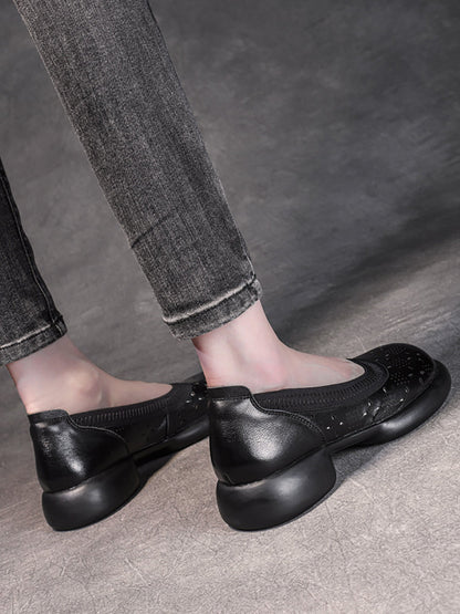 Chaussures d'été décontractées à talons bas en cuir véritable pour femmes II1024