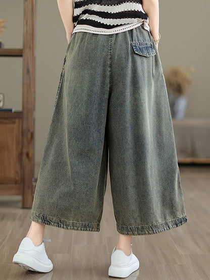 Pantalon d'été décontracté en denim à jambes larges pour femmes CC010