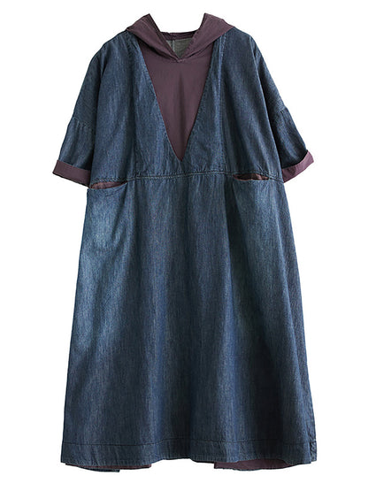 Robe d'été décontractée à capuche en denim épissé pour femmes WE1034