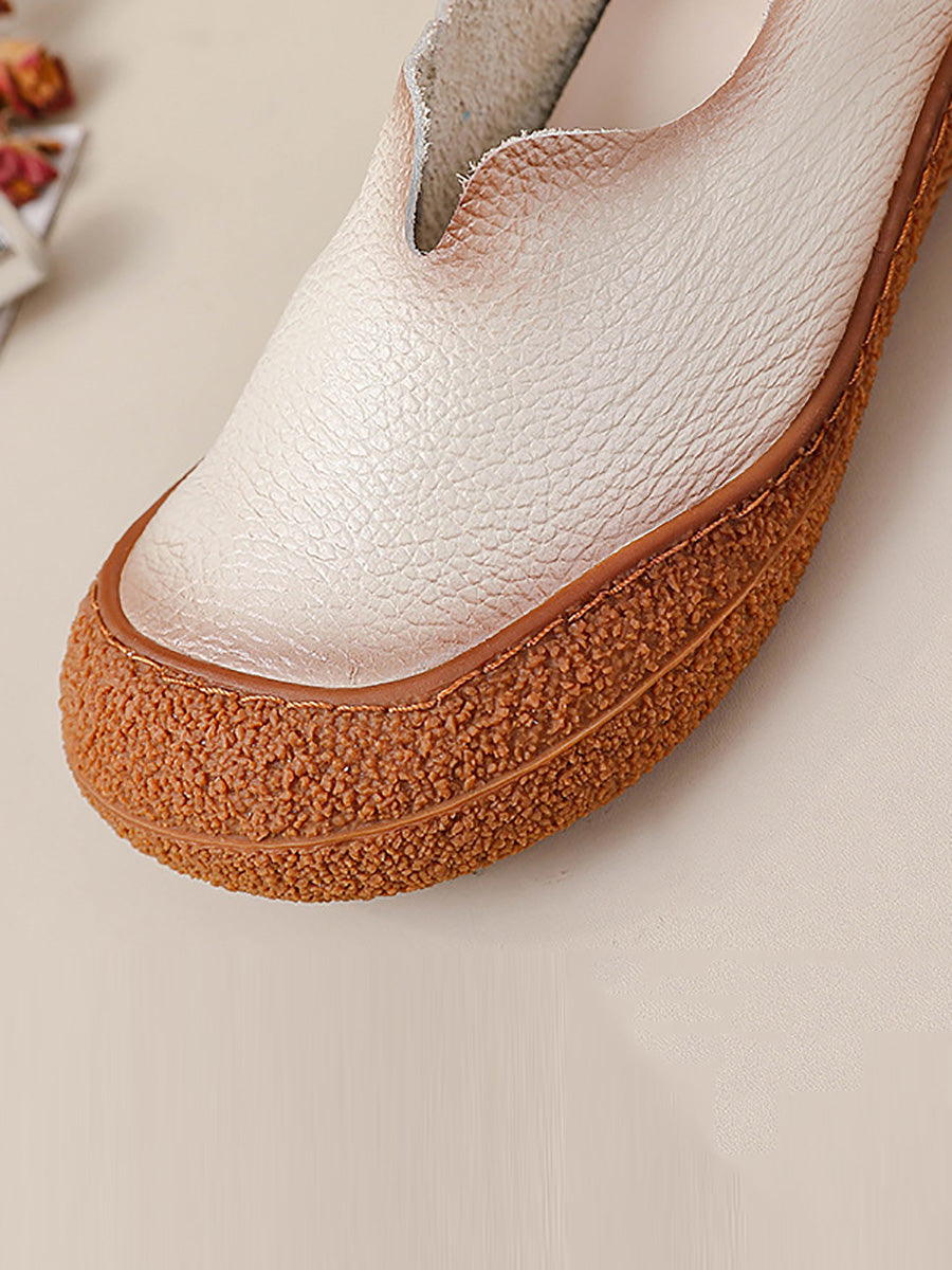 Women Summer Solid Soft Genuine Leather Flat Shoes CX042