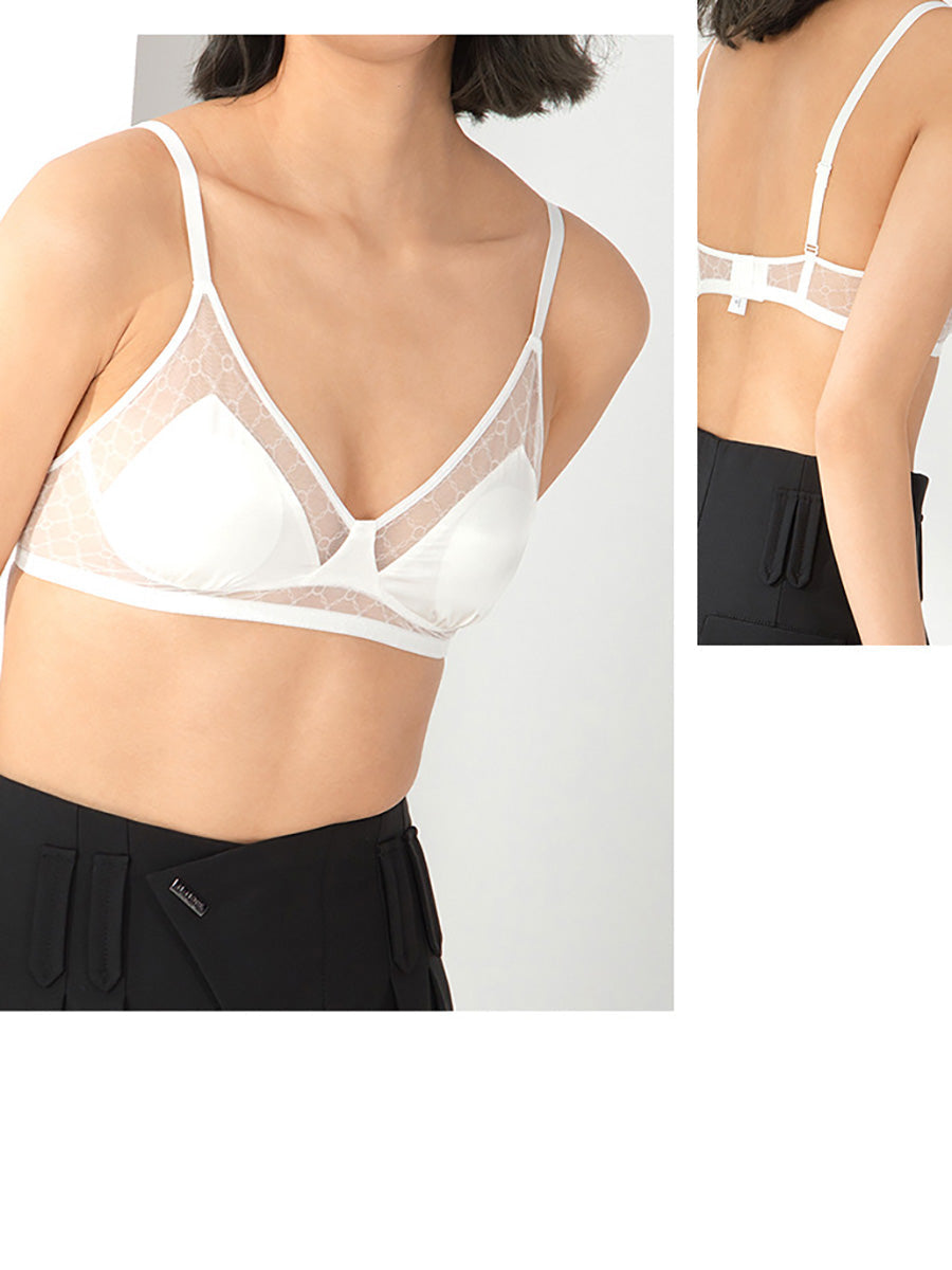 Women Sexy Solid Lace Silk Spliced Triangle Bra KL1005