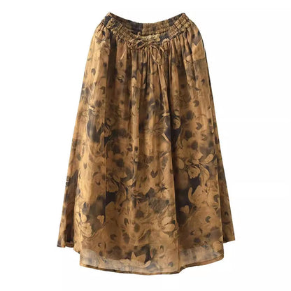 Jupe ample en ramie à fleurs vintage pour femme QW1006 