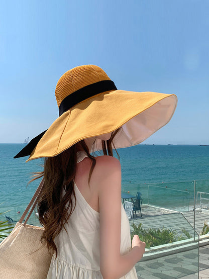 Chapeau d'été à large bord pour femme, résistant au soleil, colorblock, WE1002 