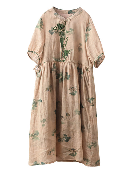 Robe d'été vintage en ramie avec broderie papillon pour femme PP1036