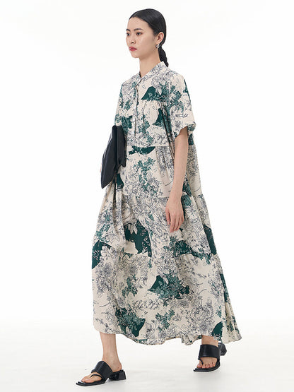 Robe d'été ample à volants et fleurs artistiques pour femmes CC019