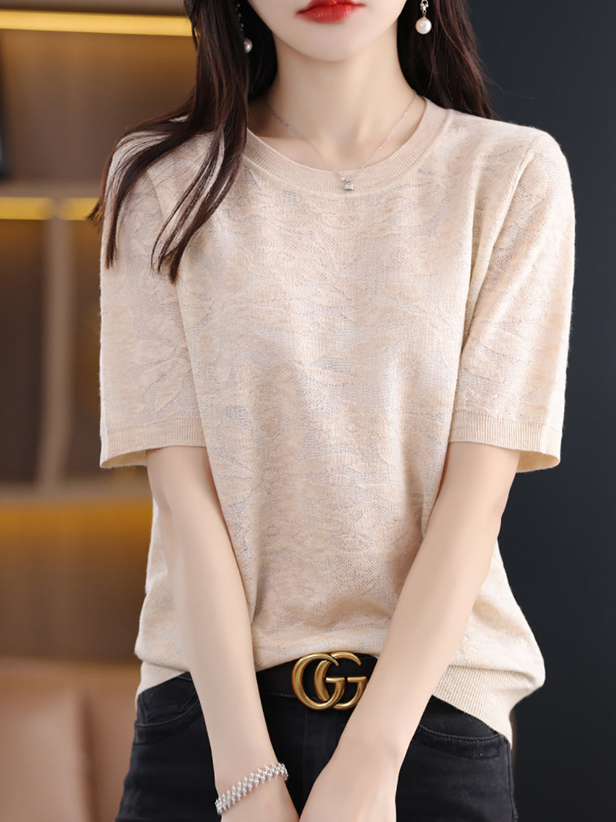 Women Summer Casual Flower Knitted Pullover Shirt WE1019