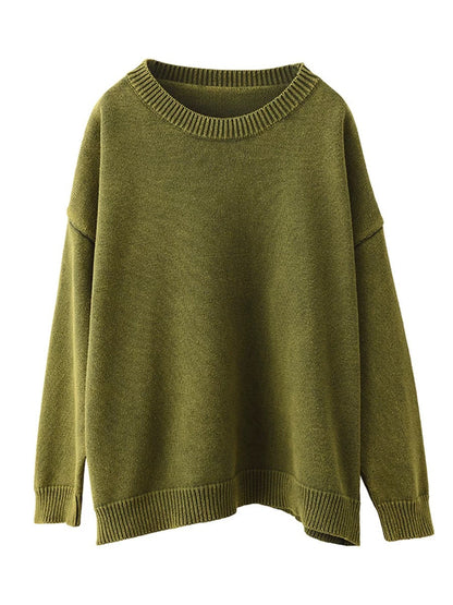 Pull en tricot à col rond décontracté pour femme, couleur unie, automne AK1028 