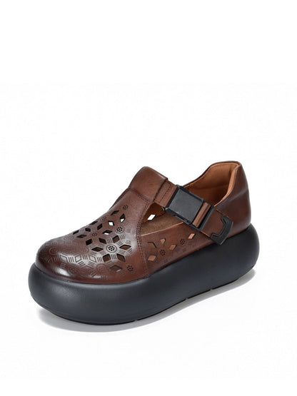 Out Hollow Casual Leder Frauen Echte Schuhe Sommer Plattform