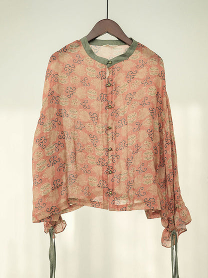 Chemise d'été en ramie avec broderie florale vintage pour femme TY1032