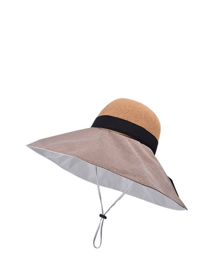 Chapeau d'été à large bord pour femme, résistant au soleil, colorblock, WE1002 