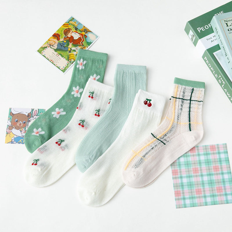 5 Paar Damen Sommersocken im japanischen Stil mit süßem Aufdruck CC033