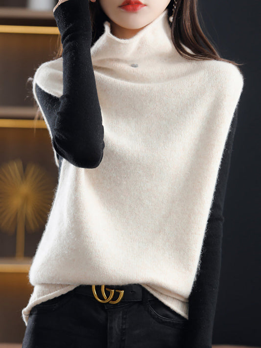 Women Casual Wool Turtleneck Soft Knit Vest QU025