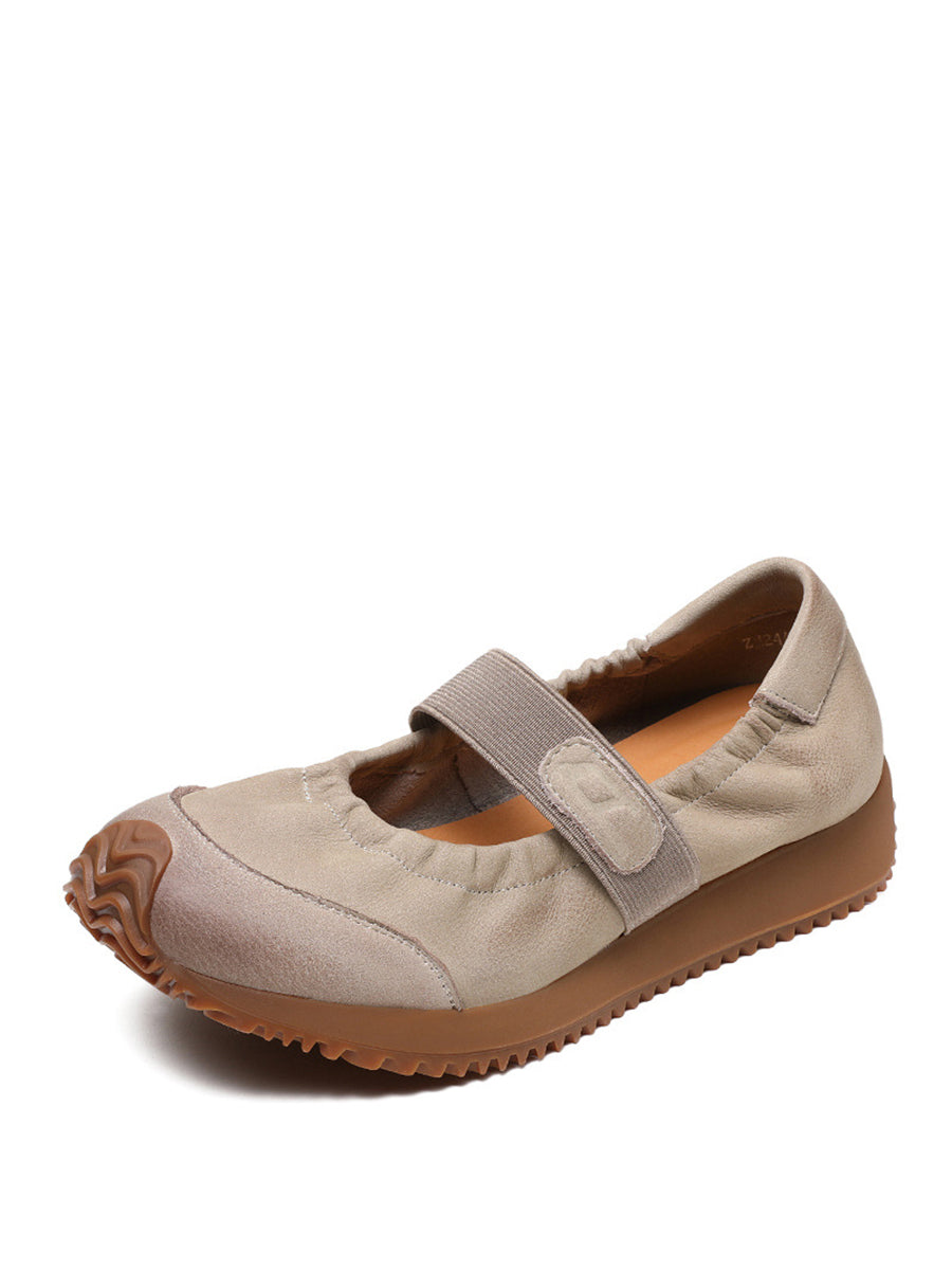 Damen Sommer Retro Solide Leder Plateauschuhe SC1025