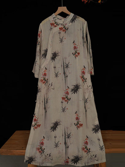 Robe d'été vintage en bambou à fleurs pour femmes, robe en ramie TY1008