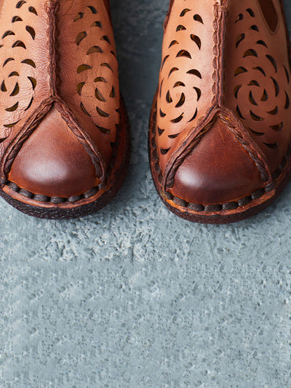 Chaussures d'été en cuir véritable pour femmes, découpées et épissées, AH435