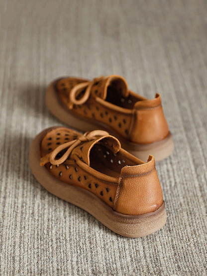 Echte Schuhe Aushöhlen Sommer Leder Flache Frauen