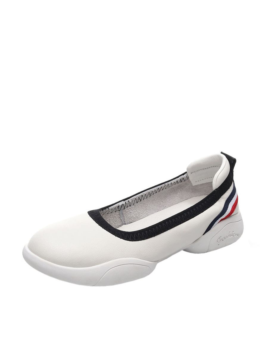 Damen Sommer Casual Leder Weich Gespleißt Flache Schuhe UI1018