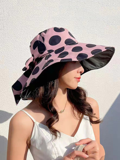 Chapeau de soleil décontracté d'été à pois pour femmes avec nœud papillon FG1016