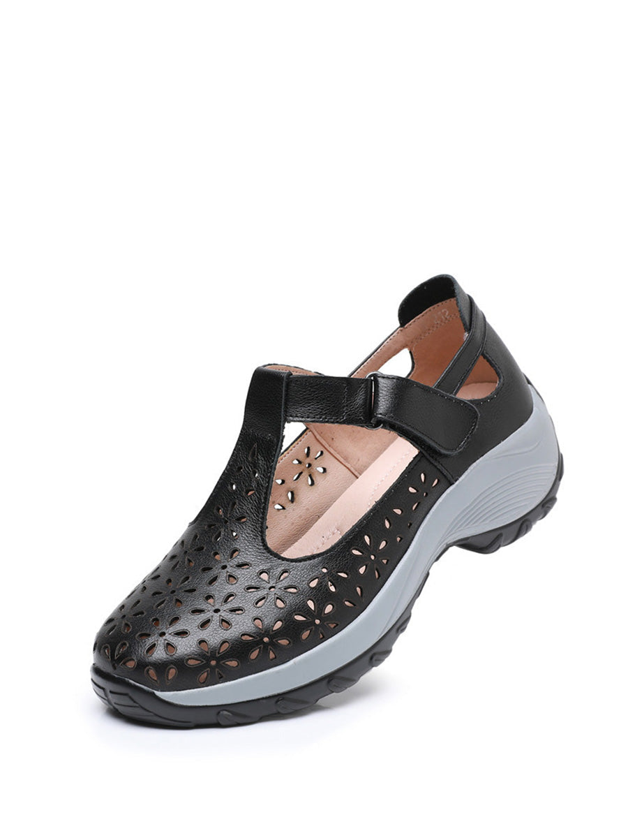 Women Summer Solid Leather Cutout Platform Shoes PA1025