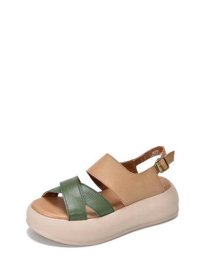 Sandale d'été à plateforme en cuir colorblock pour femme TY1048