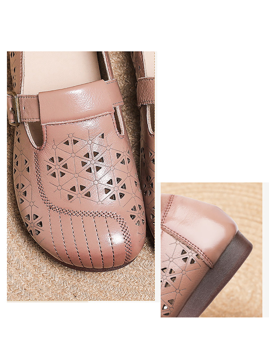 Women Vintage Leather Cutout Soft Flat Shoes AS1019