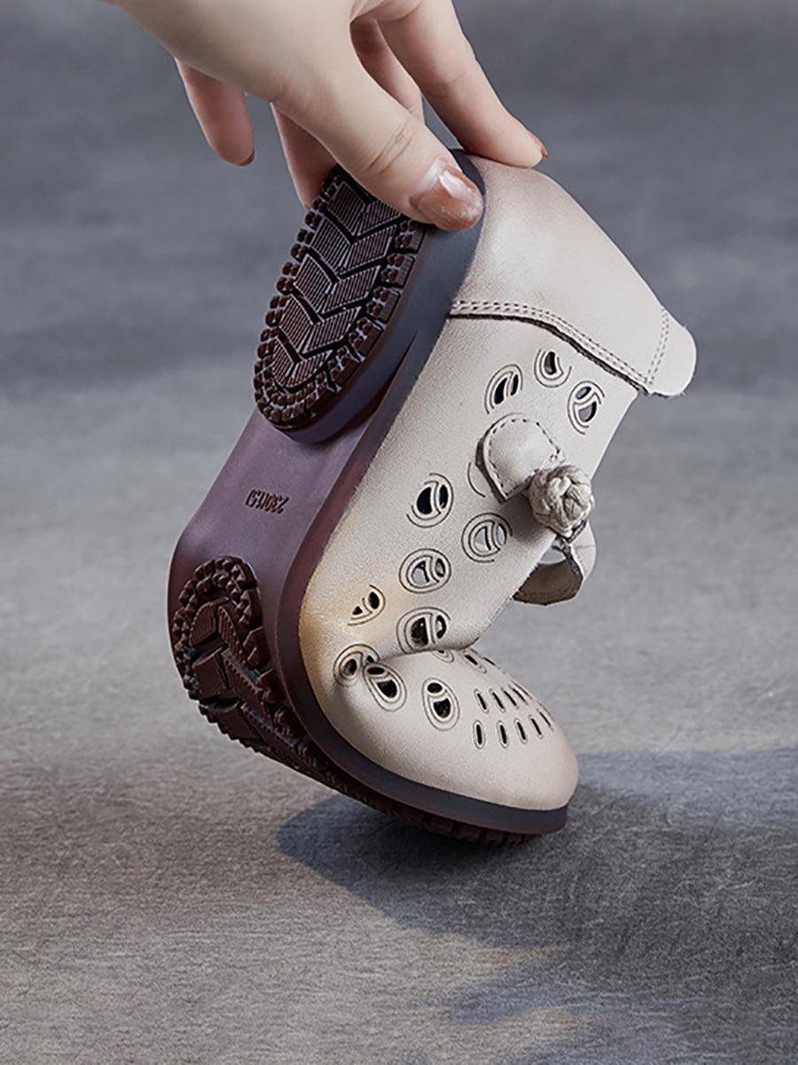 Echte Schuhe Frauen Sommer Aushöhlen Ferse Niedrigen Leder