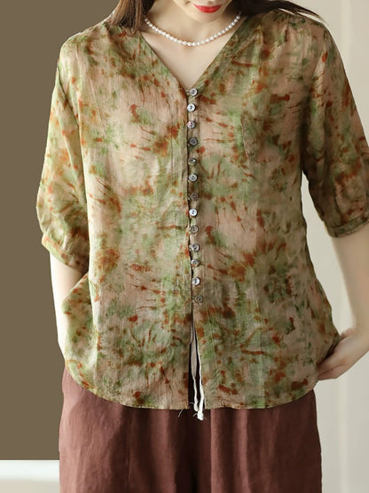 Chemise boutonnée d'été à imprimé floral vintage pour femme XX1042