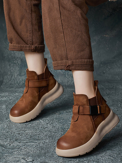 Bottes à plateforme en cuir véritable vintage Winer pour femmes QM028