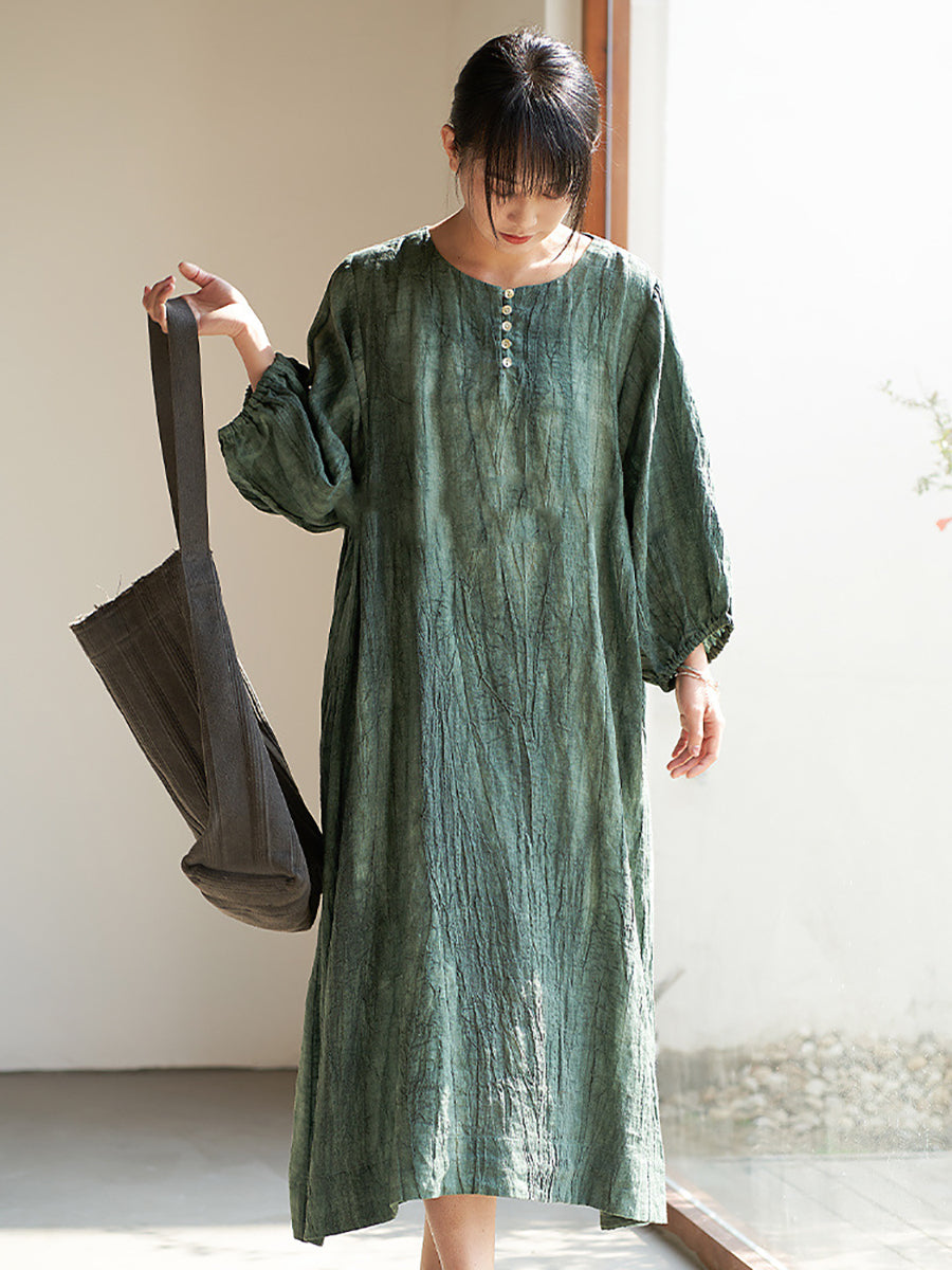 Women Summer Vintage Solid Loose Linen Dress ZZ1037