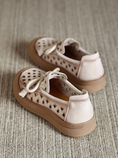 Echte Schuhe Aushöhlen Sommer Leder Flache Frauen