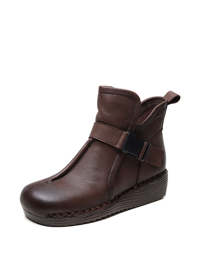 Bottines à talon moyen en cuir épissé rétro pour femmes BA1072