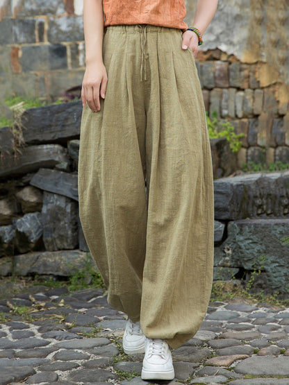 Pantalon d'été droit en ramie pure pour femme, couleur usée 