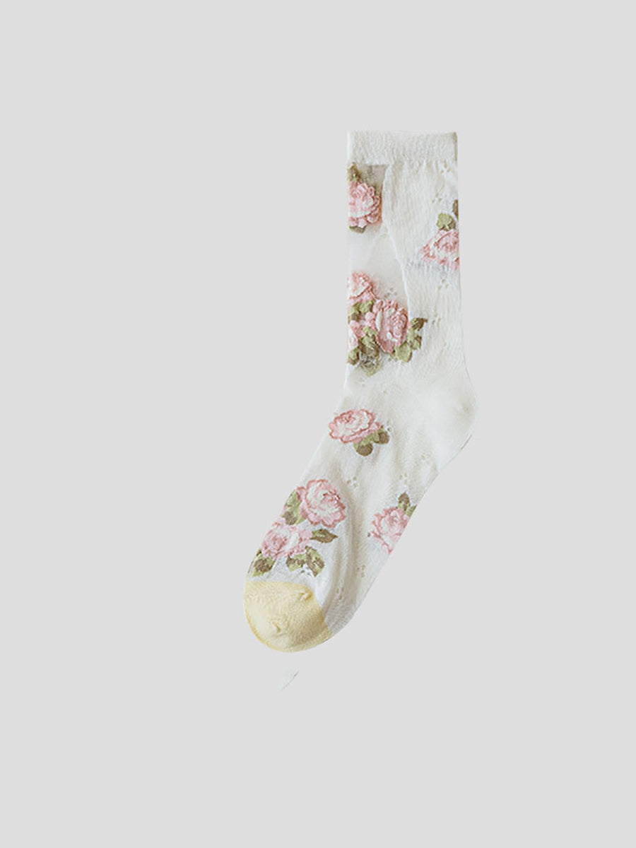 3 Paar Damen Elegante Dünne Socken mit Blumenspitze BN1032