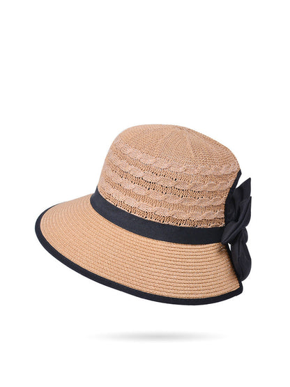 Chapeau de soleil décontracté en paille tissée avec nœud papillon pour femme CC038 