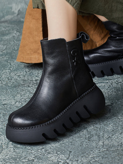 Bottes à plateforme rétro en cuir véritable pour femmes QM017