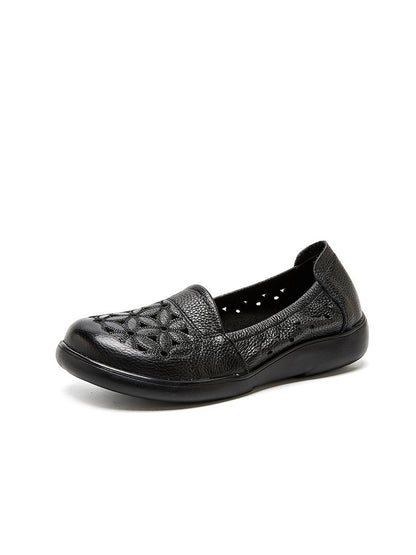 Chaussures mi-hautes en cuir à fleurs pour femmes, talon souple, été