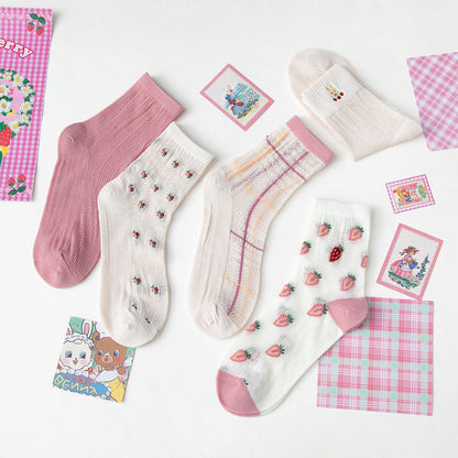 Lot de 5 paires de chaussettes d'été mignonnes à imprimé japonais pour femmes CC033