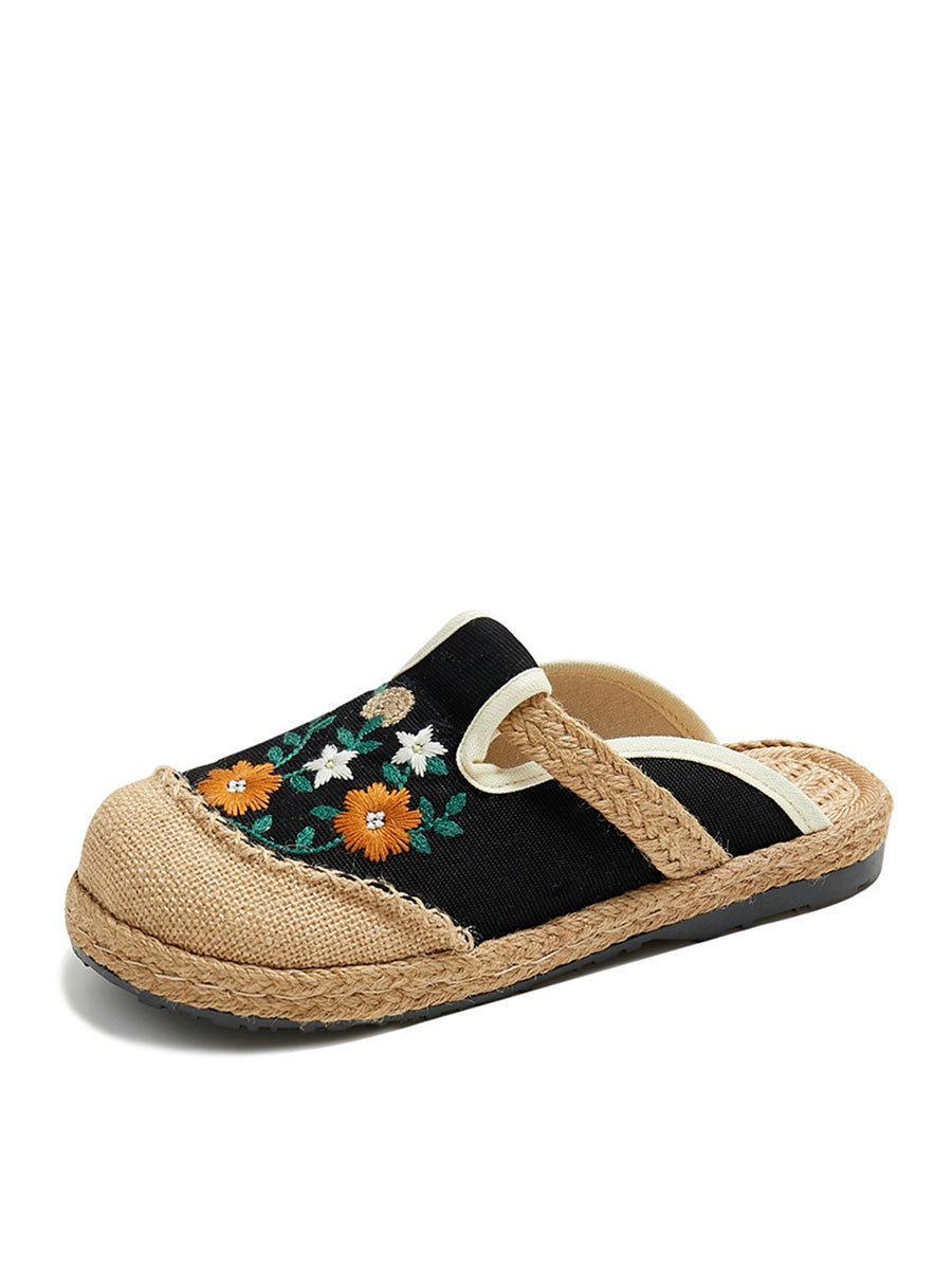 Women Summer Ethnic Flower Embroidery Slippers CC050